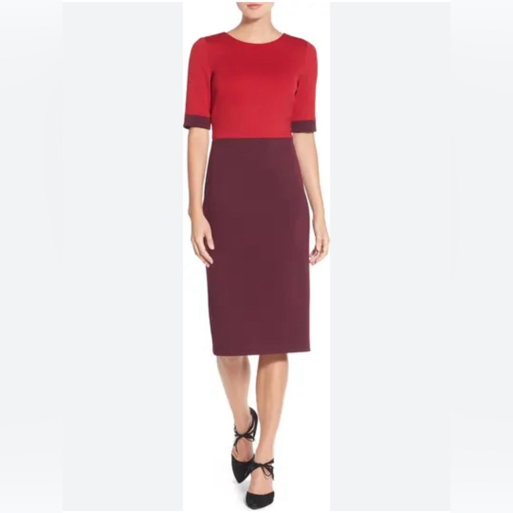 NWOT Maggy London Red and Purple Short Sleeve Dress